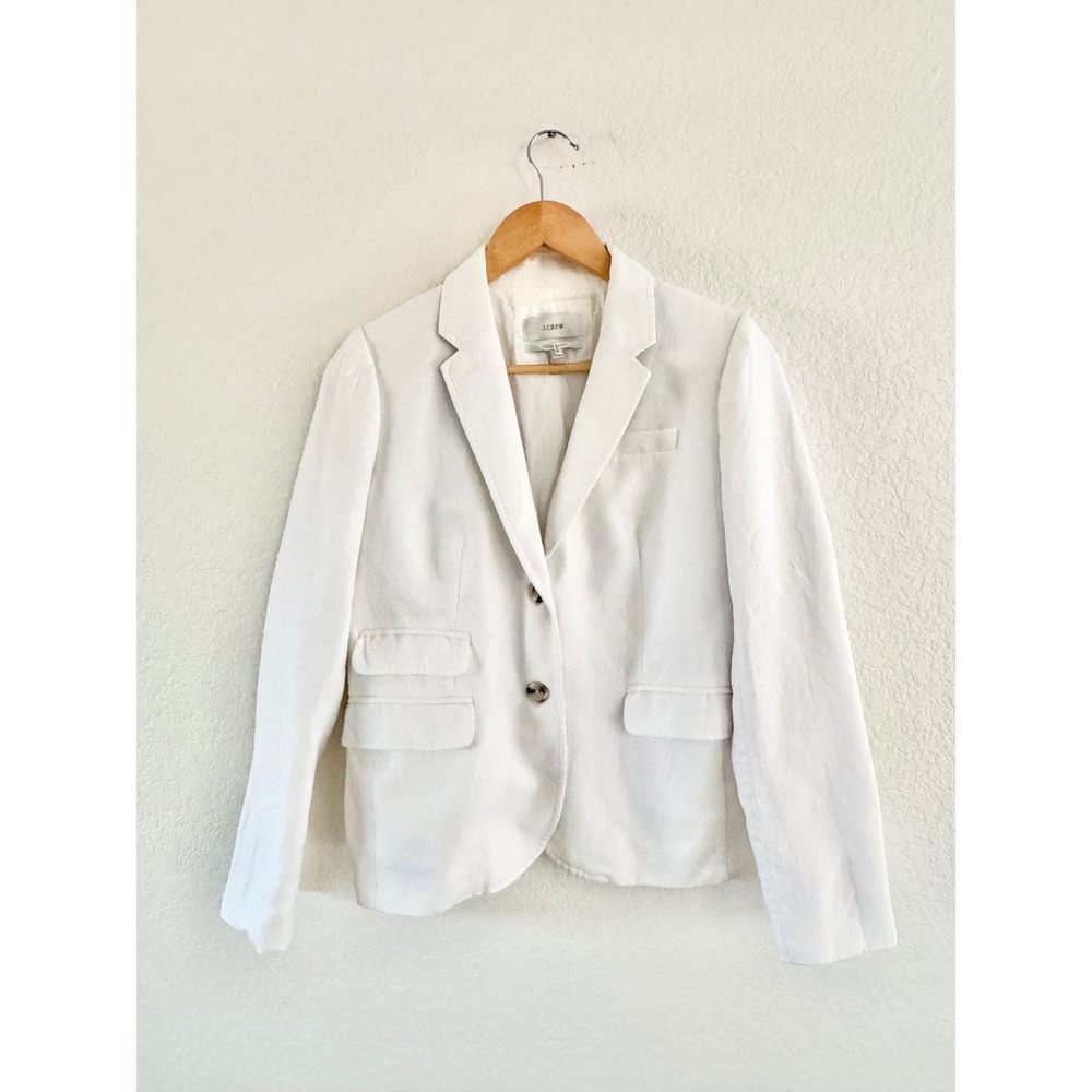 J. Crew Schoolboy Blazer Linen Solid White Preppy Size 4